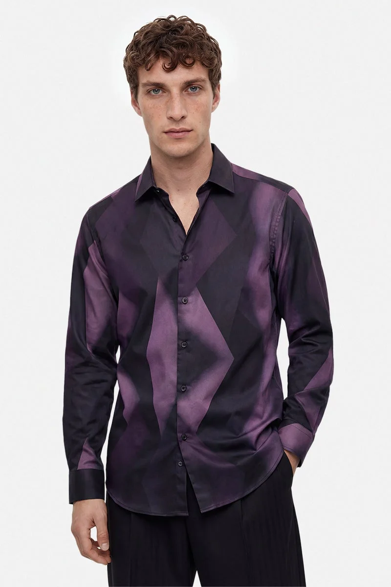 SNITCH Purple Geometric Long Sleeve Slim Fit Formal Shirt
