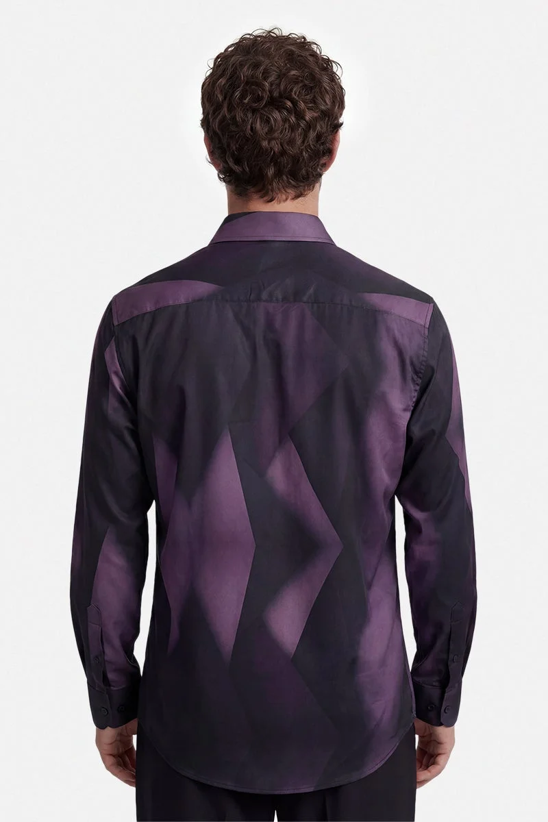 SNITCH Purple Geometric Long Sleeve Slim Fit Formal Shirt