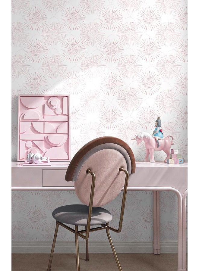 Fiula Peel and Stick Wallpaper Geometric Boho Wall Paper White Pink Fireworks Contact Paper 17.3"×78.7" Self-Adhesive Round Wallpaper for Bedroom Waterproof Removable Shelf Liner Decal Vinyl Roll - Image 3