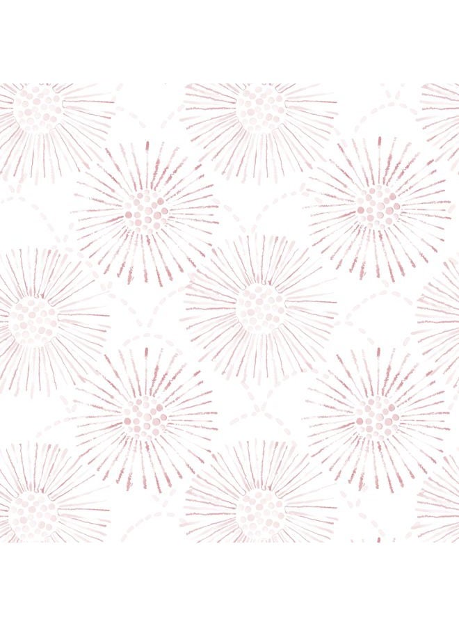 Fiula Peel and Stick Wallpaper Geometric Boho Wall Paper White Pink Fireworks Contact Paper 17.3"×78.7" Self-Adhesive Round Wallpaper for Bedroom Waterproof Removable Shelf Liner Decal Vinyl Roll - Image 1