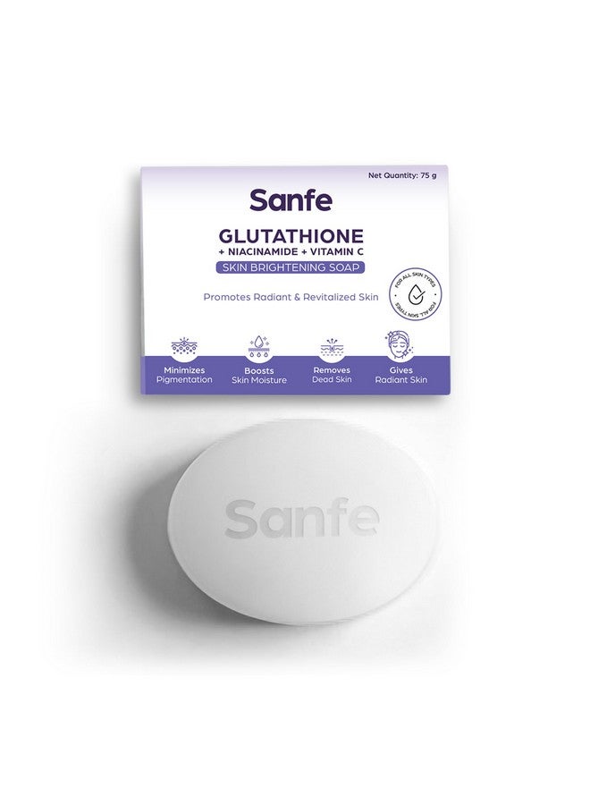 سانفي صابون تفتيح البشرة بالجلوتاثيون والنياسيناميد وفيتامين سي | مرطب، يقلل من التصبغ، ويزيل الجلد الميت | صابون تبييض البشرة للنساء والرجال | إزالة السمرة وفرط التصبغ والتوهج 75 جرام - Image 1