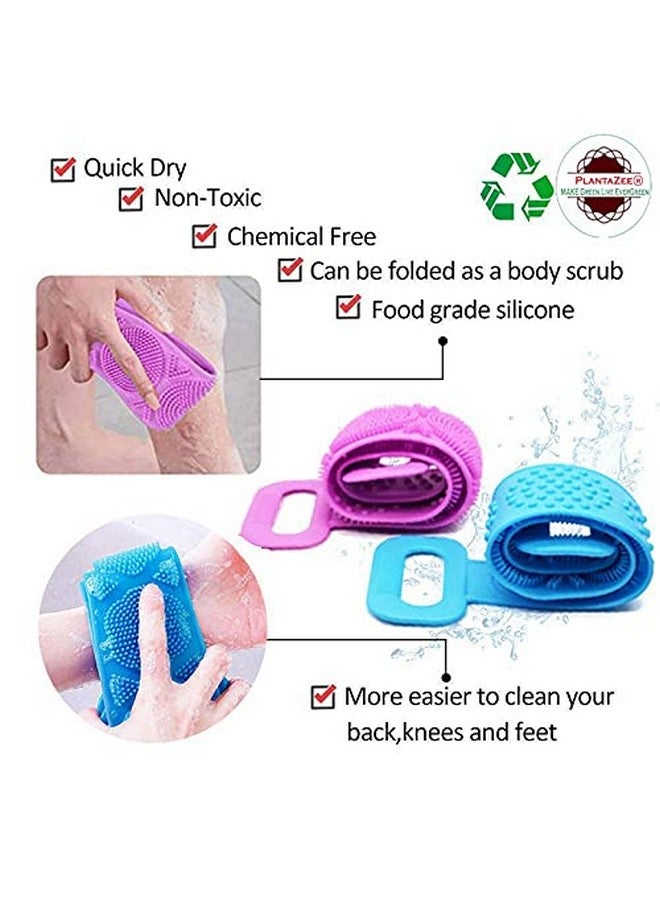 PlantaZee Silicone Double Side Bathing Back Scrubber or Skin Deep Cleaning Massage, Dead Skin Removal Exfoliating Belt for Shower for Men and Women Pack of 4 - Image 2