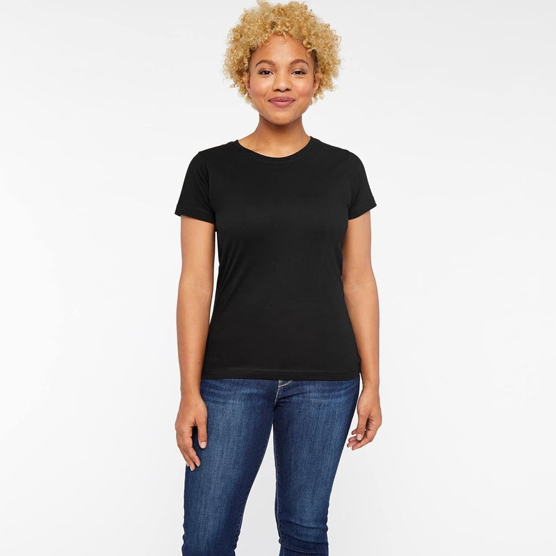 LAT Women 100 Cotton Jersey Crew Neck Short Sleeve Tee 3516 Black M - Image 3
