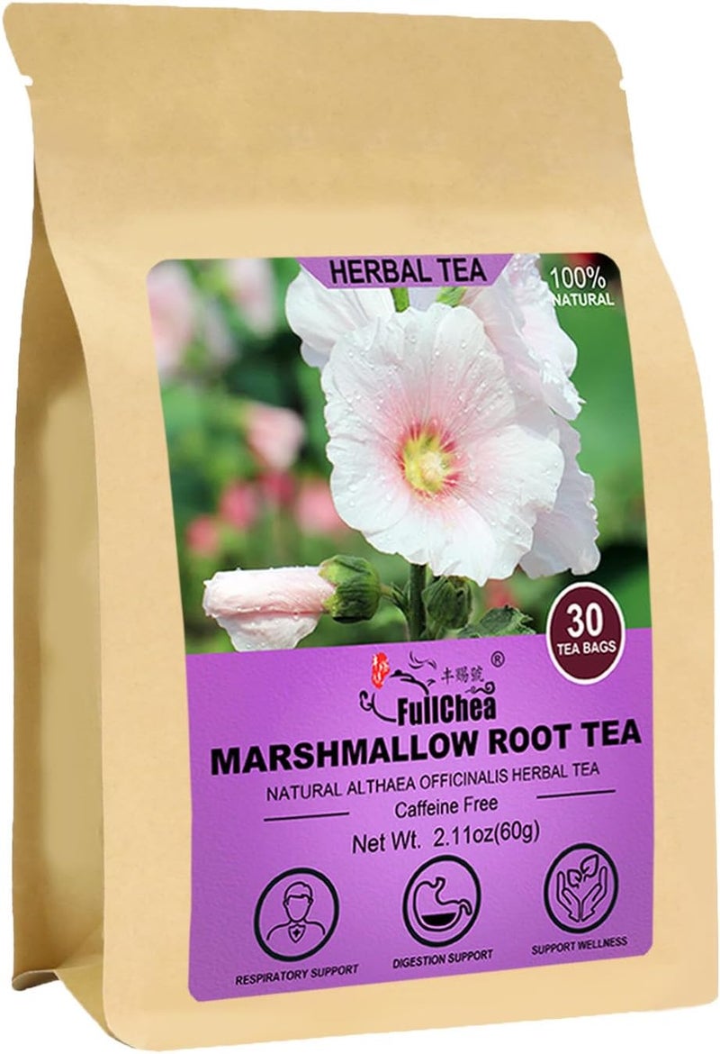 FullChea Marshmallow Root Tea - 30 Count Herbal Tea Bags for Respiratory Support and Digestion - Image 1