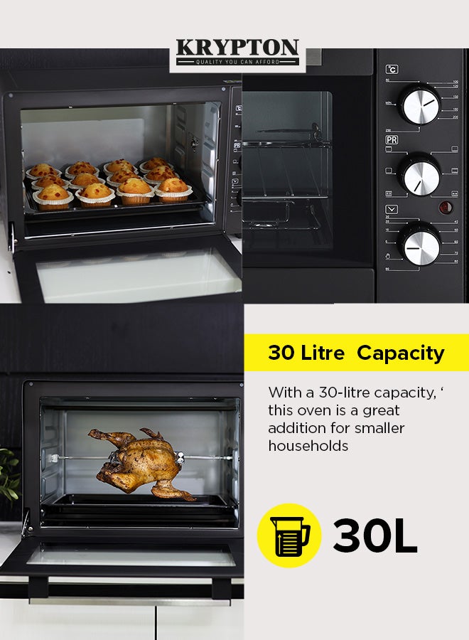 KRYPTON Electric  Oven With Rotisserie , Grill Function And Power Indicator Light , Auto Shut Off with Signal Bell & Inside Lamp , Multiple Control Knobs, Heat-resistant Tempered Glass and Stainless Steel Heating Elements 30 L 1600 W KNO5324 Black - Image 5