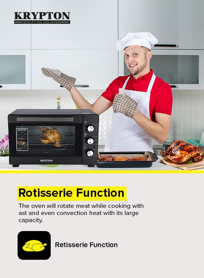 KRYPTON Electric  Oven With Rotisserie , Grill Function And Power Indicator Light , Auto Shut Off with Signal Bell & Inside Lamp , Multiple Control Knobs, Heat-resistant Tempered Glass and Stainless Steel Heating Elements 30 L 1600 W KNO5324 Black - Image 3