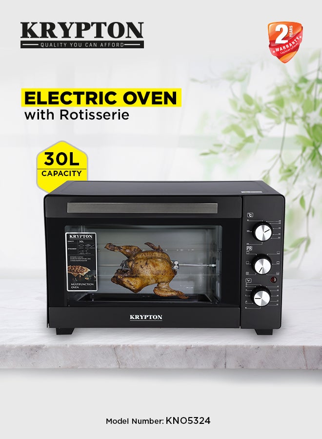 KRYPTON Electric  Oven With Rotisserie , Grill Function And Power Indicator Light , Auto Shut Off with Signal Bell & Inside Lamp , Multiple Control Knobs, Heat-resistant Tempered Glass and Stainless Steel Heating Elements 30 L 1600 W KNO5324 Black - Image 2