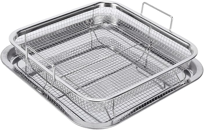 Kruvad Non-Stick Air Fryer Basket & Tray Set - Versatile Carbon Steel Cooking Pan for Chips, Bacon, and Baking and Frying Basket - Image 1