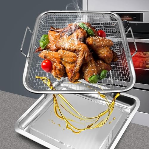 Kruvad Non-Stick Air Fryer Basket & Tray Set - Versatile Carbon Steel Cooking Pan for Chips, Bacon, and Baking and Frying Basket - Image 3