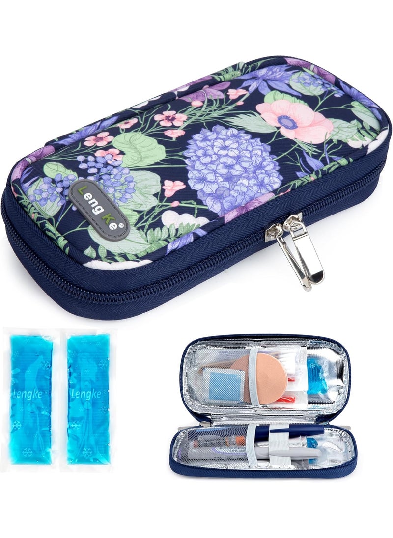 YOUSHARES YOUSHARES Insulin Cooler Travel Case - Diabetic Cooler Travel Case Portable Refrigerated Medicine Travel Case for Insulin Pen and Medication Diabetic Supplies with 2 TSA Approved Ice Pack (Hydrangea) 