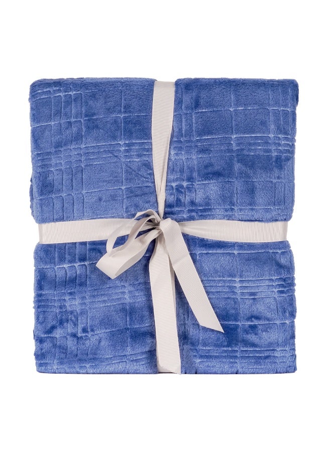 ELEGA DECOR Jacquard Flannel Blanket – Single (150x200 cm) – Knitted Line Embossed, Blue | Ultra-Soft, Premium Brushed Polyester, All-Season Comfort - Image 4