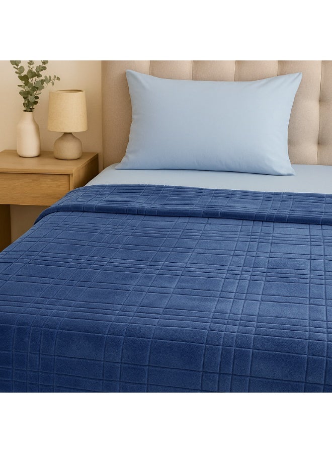 ELEGA DECOR Jacquard Flannel Blanket – Single (150x200 cm) – Knitted Line Embossed, Blue | Ultra-Soft, Premium Brushed Polyester, All-Season Comfort