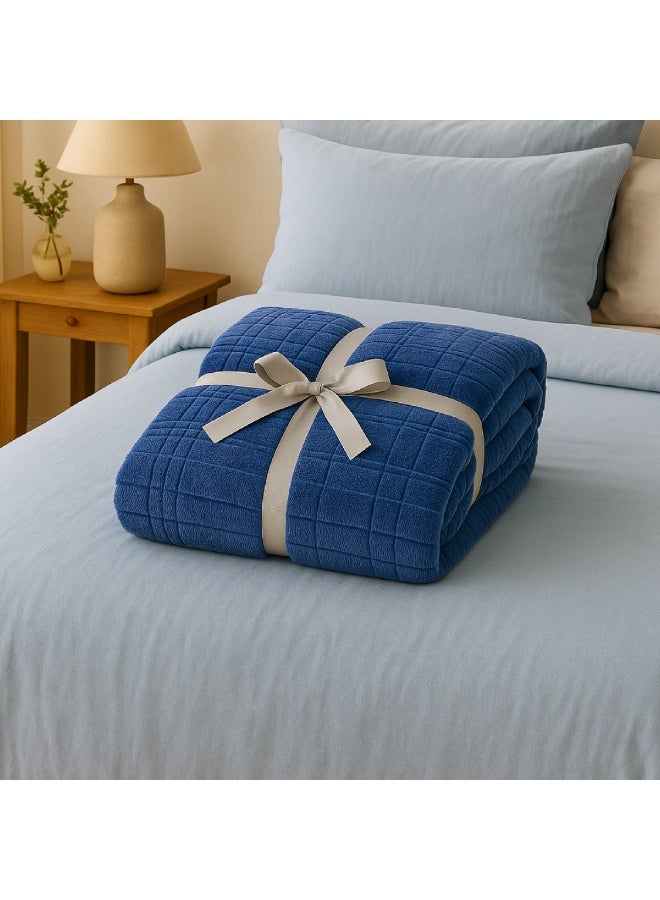ELEGA DECOR Jacquard Flannel Blanket – Single (150x200 cm) – Knitted Line Embossed, Blue | Ultra-Soft, Premium Brushed Polyester, All-Season Comfort - Image 2