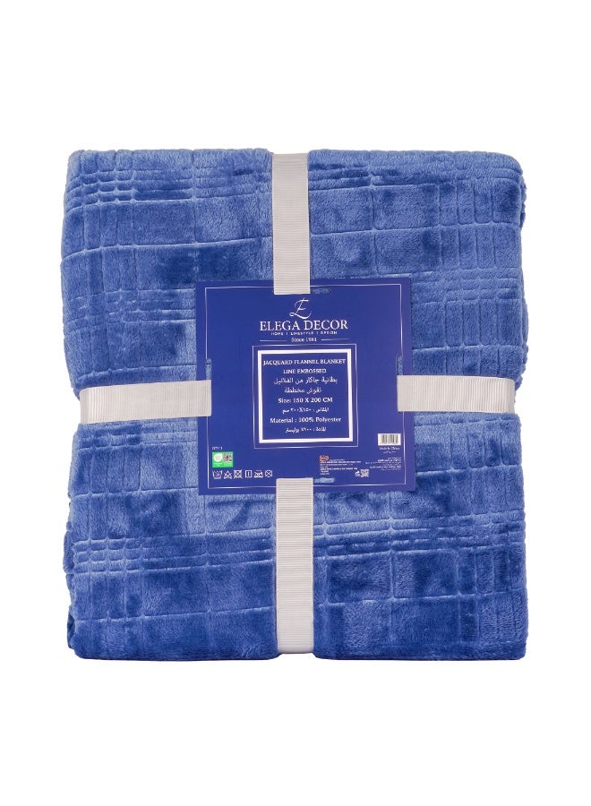 ELEGA DECOR Jacquard Flannel Blanket – Single (150x200 cm) – Knitted Line Embossed, Blue | Ultra-Soft, Premium Brushed Polyester, All-Season Comfort - Image 3