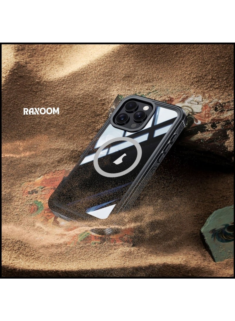 Raxoom iPhone 16 Pro Premium Quality Magsafe with RedPepper Tempered Glass MagSafe Phone Case(Black Grey)  - Image 3