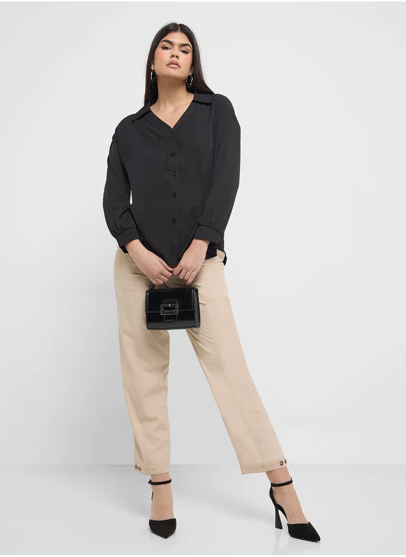 ELLA Cinched Waist Button Down Shirt