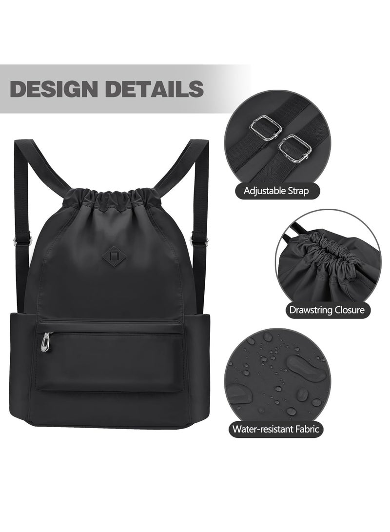 Excefore Drawstring Backpacks 1Pack Drawstring Bags Cinch Sacks Backpack Pull String Bags with Wet Pocket Gym Backpack WaterResistant String Bag Cinch Bag for Women Men Black - Image 5