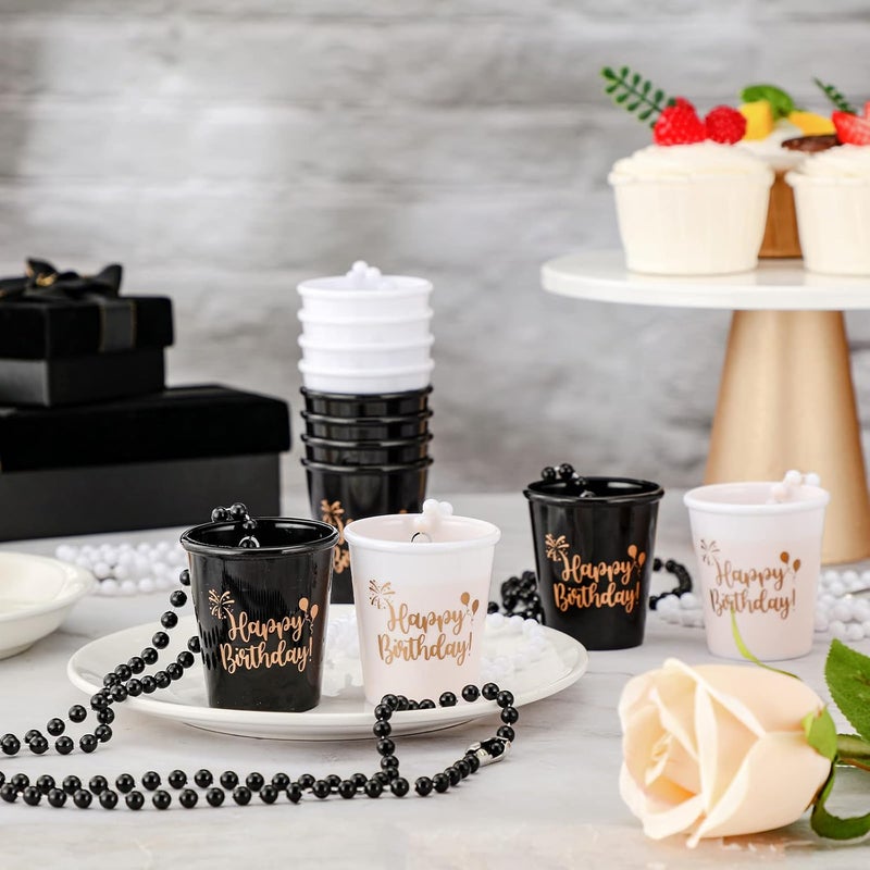 Sureio 24 Pack Shot Cup Glass on Beaded Necklace Shot Glass Necklaces Plastic Shot Cups for Birthday Party Happy Wedding Festival Parade FavorBlack White - Image 3