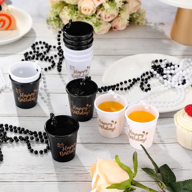 Sureio 24 Pack Shot Cup Glass on Beaded Necklace Shot Glass Necklaces Plastic Shot Cups for Birthday Party Happy Wedding Festival Parade FavorBlack White - Image 5
