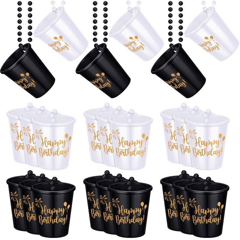 Sureio 24 Pack Shot Cup Glass on Beaded Necklace Shot Glass Necklaces Plastic Shot Cups for Birthday Party Happy Wedding Festival Parade FavorBlack White - Image 1