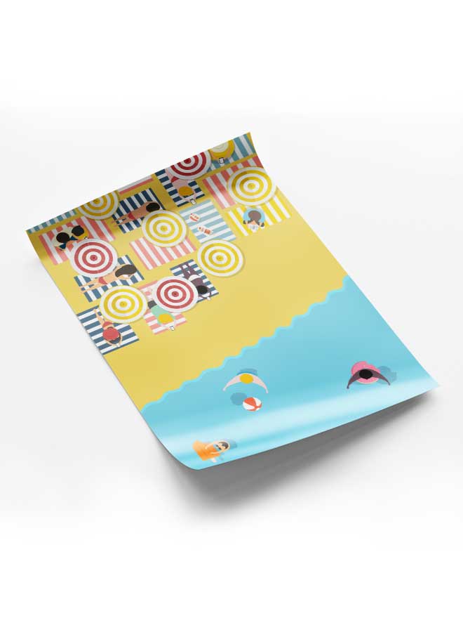 لوحة بوستر ديكور لوحة بدون فريم مع أربع قطع منفصلة من اللاصق ذو الوجهين تصميم يوم صيفي على الشاطئ غرفة النوم غرفة المعيشة وديكور المكتب - Image 1