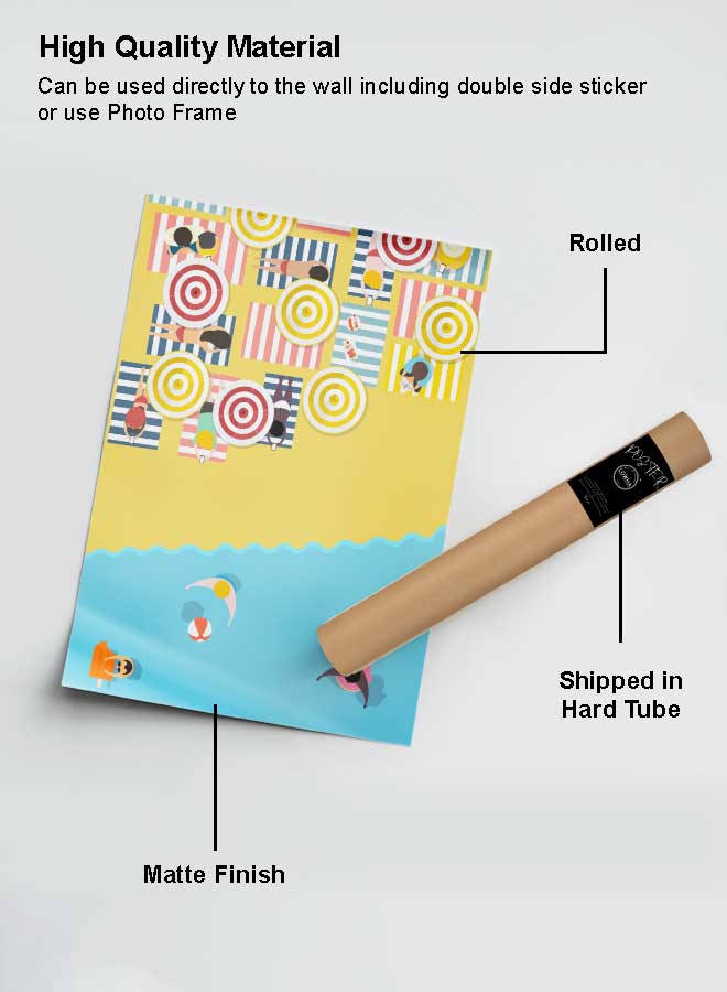 لوحة بوستر ديكور لوحة بدون فريم مع أربع قطع منفصلة من اللاصق ذو الوجهين تصميم يوم صيفي على الشاطئ غرفة النوم غرفة المعيشة وديكور المكتب - Image 2