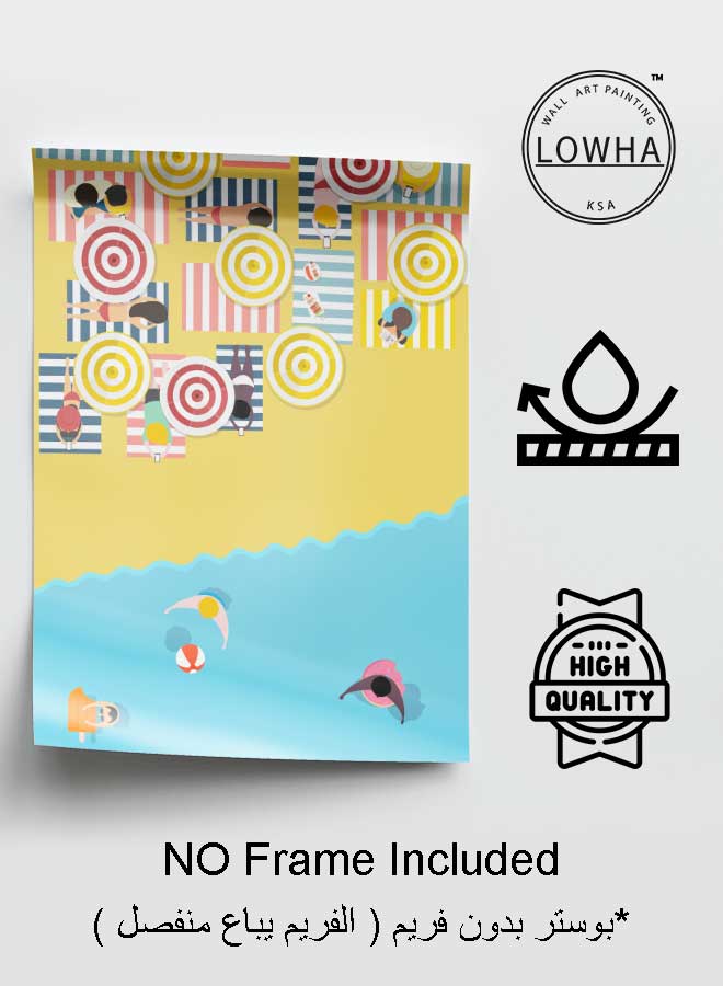 لوحة بوستر ديكور لوحة بدون فريم مع أربع قطع منفصلة من اللاصق ذو الوجهين تصميم يوم صيفي على الشاطئ غرفة النوم غرفة المعيشة وديكور المكتب - Image 3