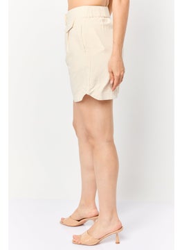 SELECTED FEMME Women Solid Basic Shorts, Beige  - Image 3