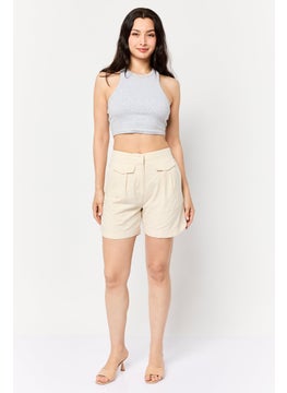 SELECTED FEMME Women Solid Basic Shorts, Beige  - Image 4