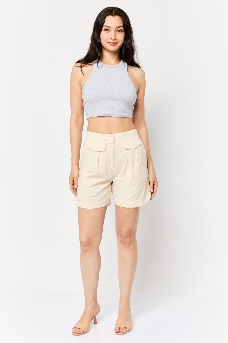 SELECTED FEMME Women Solid Basic Shorts, Beige - Image 4