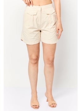 SELECTED FEMME Women Solid Basic Shorts, Beige  - Image 1