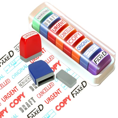 OFIFO® 8Pcs Office Stamps with Compact Storage Case Colorful File Stamps for School & Office, Utility Stamp Stationeries(Multicolor) - Image 1