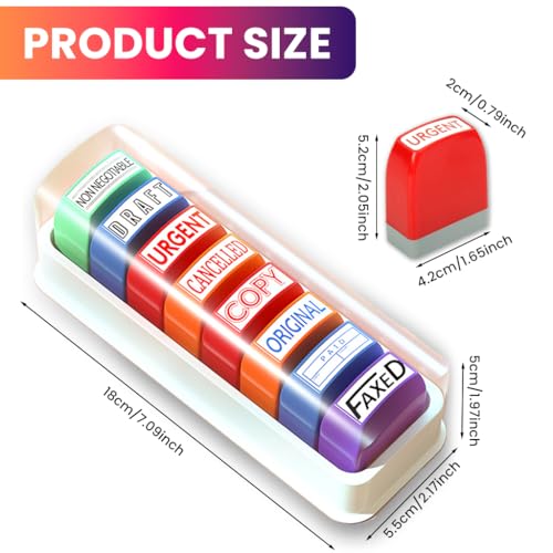 OFIFO® 8Pcs Office Stamps with Compact Storage Case Colorful File Stamps for School & Office, Utility Stamp Stationeries(Multicolor) - Image 2