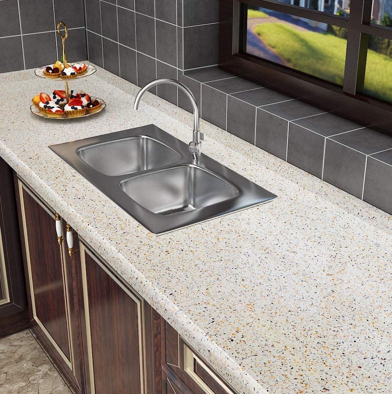 ELTON Granite Self Adhesive Waterproof Contact Film Wallpaper for Countertops Cupboard Door, Almirah, Fridge, Tabletop, Wall, Floor (16X144 INCH, Glossy Gold Granite, EL22222) - Image 2