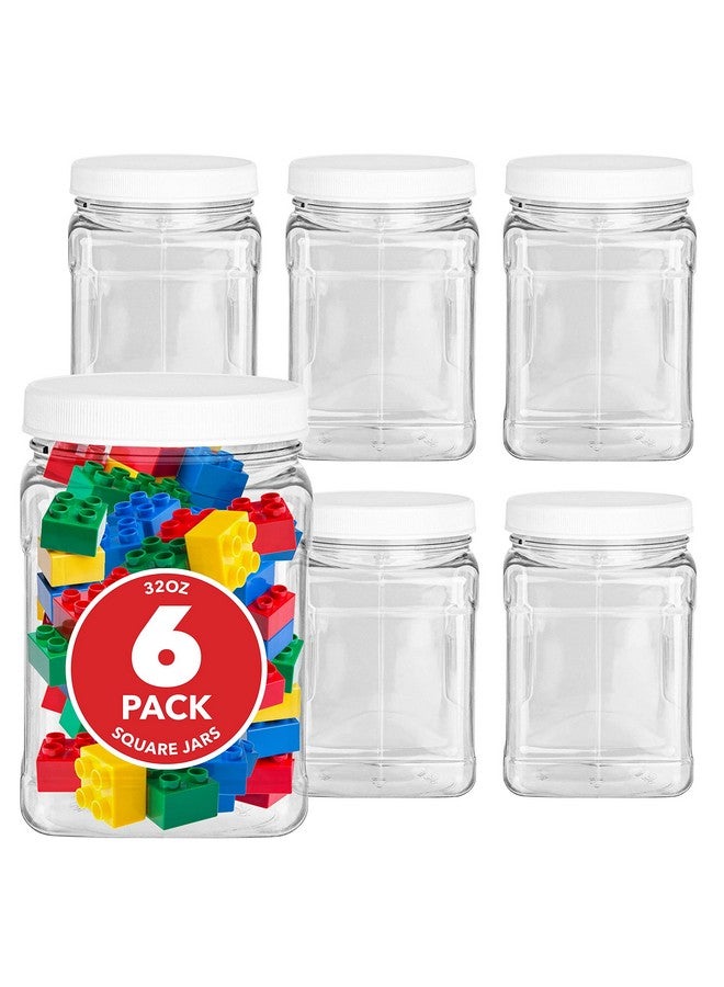 Stock Your Home Stock Your Home Plastic Storage Jars (6 Pack) - 32 Oz Square Plastic Canisters with Lids - Shatterproof Plastic Storage Jars with Lids - Reusable Wide Mouth Clear Plastic Containers with Lids - Image 1