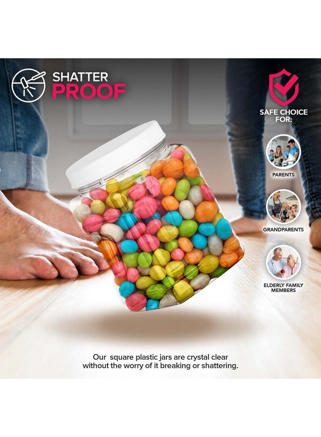 Stock Your Home Stock Your Home Plastic Storage Jars (6 Pack) - 32 Oz Square Plastic Canisters with Lids - Shatterproof Plastic Storage Jars with Lids - Reusable Wide Mouth Clear Plastic Containers with Lids - Image 5