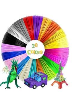 ELTRAZONE 3D Pen Filament Refills, 1.75mm PLA Material with 20 Unique Colors (Metallic, Fluorescent, and Solid), Eco-Friendly, Non-Toxic, Bubble-Free Filament for Smooth Printing Compatible with Most 3D Pens and Printers, 5M Each Color 