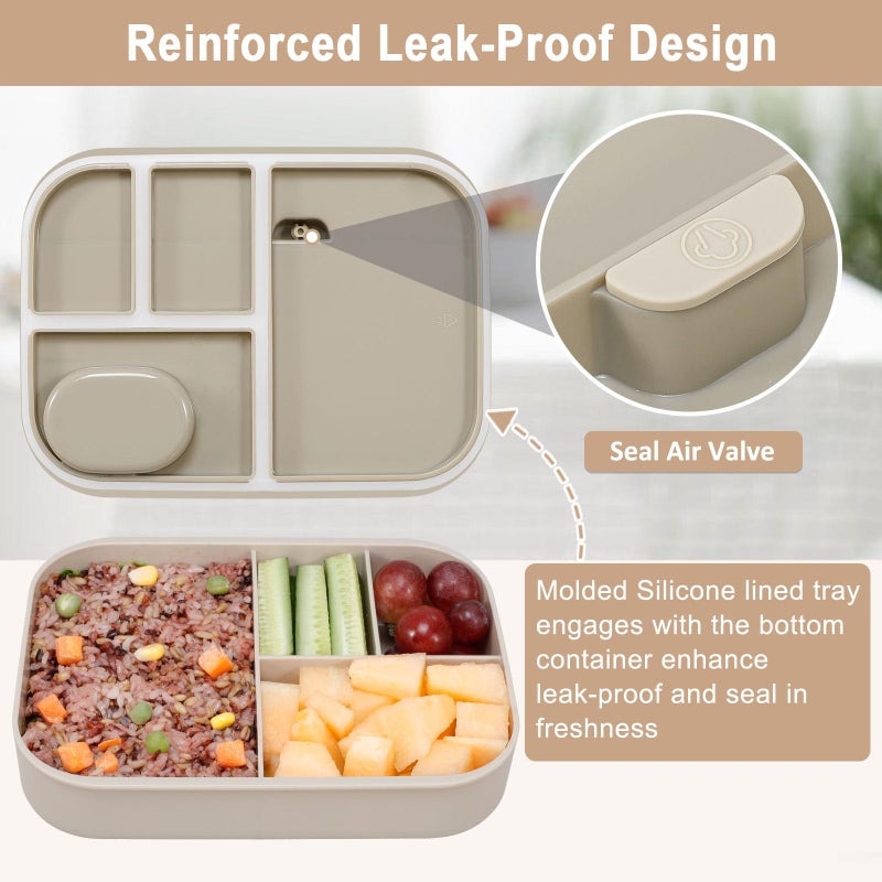 Caperci Stackable Bento Lunch Box for Adult & Teens - Reinforced Leak-Proof Lunch Container 4-Compartment with Utensils & Sauce Container, BPA-Free, Dishwasher/Microwave Safe, 47oz (Pale Mocha) - Image 4