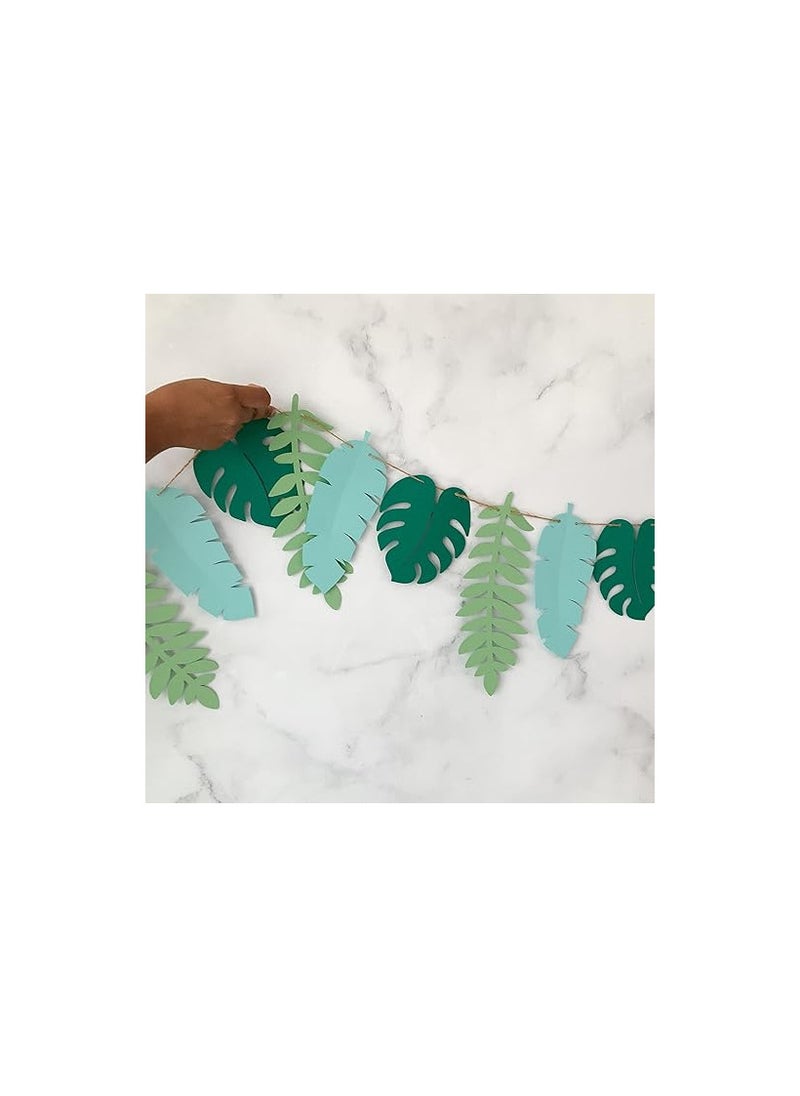 Pinfliers - Pinfliers Jungle Theme Birthday Decoration Items, Tropical Paper Leaf Bunting / Garland / Banner, 1st Birthday Decoration Items for boy, Safari Theme,12 Pieces, Green, Blue, 46 inches in Length - Image 1