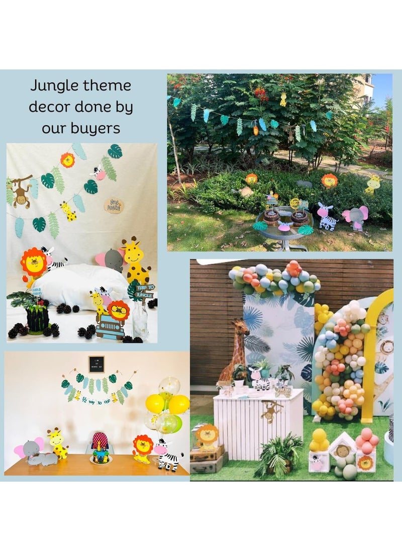 Pinfliers - Pinfliers Jungle Theme Birthday Decoration Items, Tropical Paper Leaf Bunting / Garland / Banner, 1st Birthday Decoration Items for boy, Safari Theme,12 Pieces, Green, Blue, 46 inches in Length - Image 1