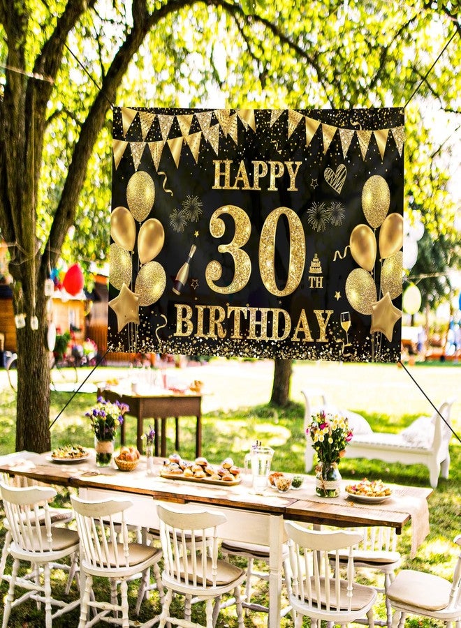 MAGLAUG 30th Birthday Decorations Men Women, Black Gold Happy 30th Birthday Banner Decoration for Him Her Birthdays Large Backdrop Sign Decor (Birthday30th) - Image 5