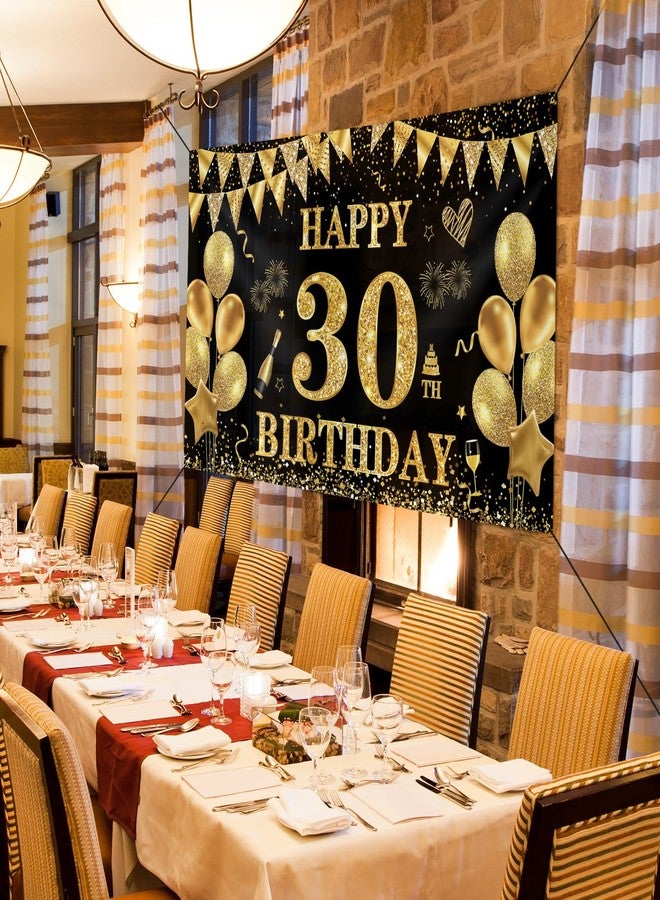 MAGLAUG 30th Birthday Decorations Men Women, Black Gold Happy 30th Birthday Banner Decoration for Him Her Birthdays Large Backdrop Sign Decor (Birthday30th) - Image 4
