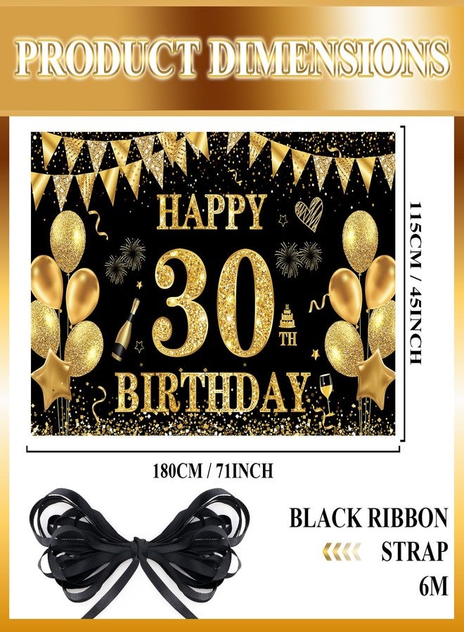 MAGLAUG 30th Birthday Decorations Men Women, Black Gold Happy 30th Birthday Banner Decoration for Him Her Birthdays Large Backdrop Sign Decor (Birthday30th) - Image 2