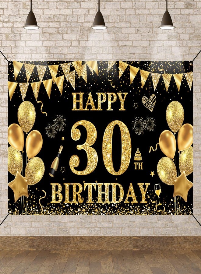 MAGLAUG 30th Birthday Decorations Men Women, Black Gold Happy 30th Birthday Banner Decoration for Him Her Birthdays Large Backdrop Sign Decor (Birthday30th) - Image 1
