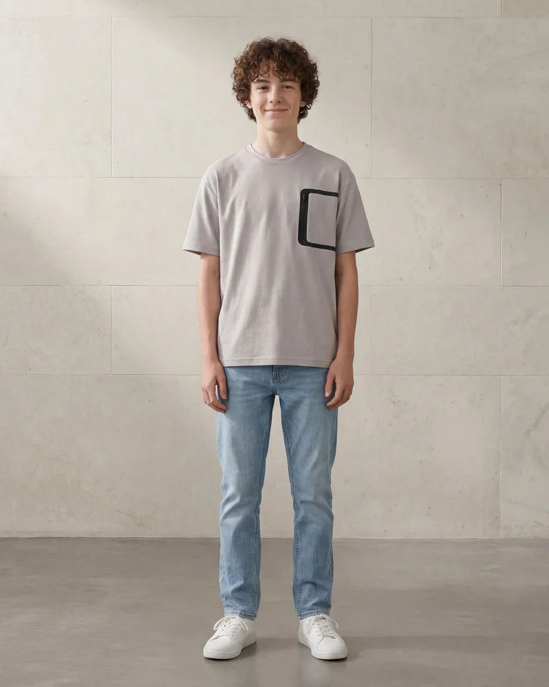 Redtag Senior Boys Grey Plain T-Shirt