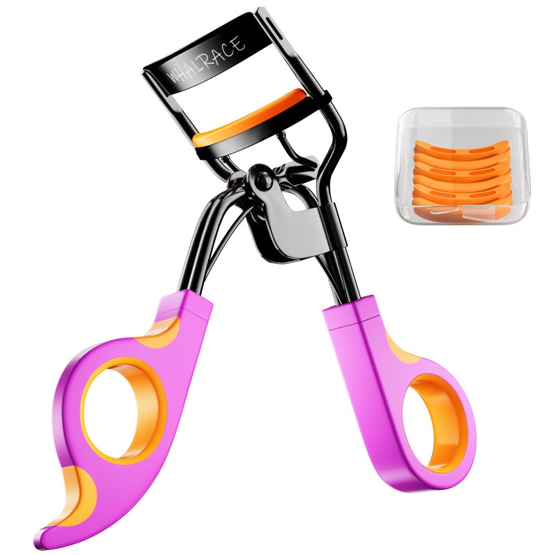 Whalrace Eyelash Curlers with 6PCS Extra Replacement Pads, Premium Quality Eye Lash Curler, Superior Curling Effect, Easy to Hold and Use, Valentine's Day Gift for Her - Orange Purple Handle - Image 1
