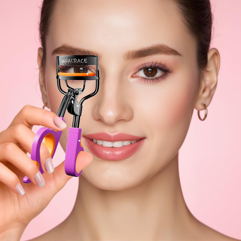 Whalrace Eyelash Curlers with 6PCS Extra Replacement Pads, Premium Quality Eye Lash Curler, Superior Curling Effect, Easy to Hold and Use, Valentine's Day Gift for Her - Orange Purple Handle - Image 4