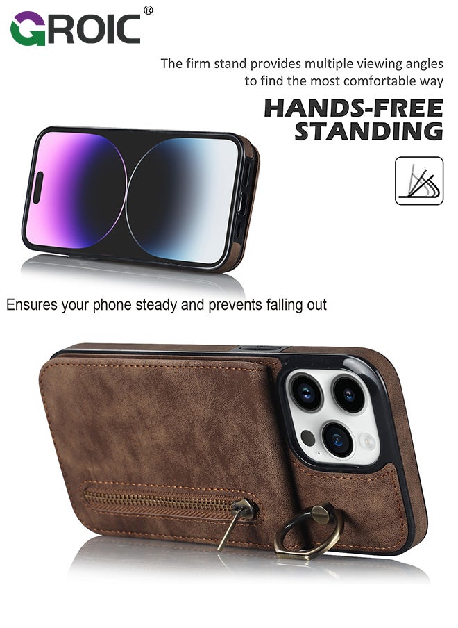 GROIC For iPhone 15 Pro Max 6.7 Inch Case Flip Wallet Case with 5 Cards Holder and Zipper Purse, PU Leather Magnetic Buttons Ring Stand with Card Holder [RFID Blocking] Flip Shell for iPhone 15 Pro Max  - Image 5
