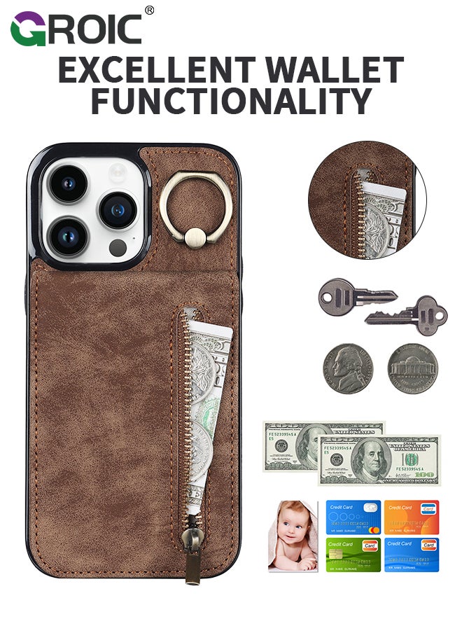 GROIC For iPhone 15 Pro Max 6.7 Inch Case Flip Wallet Case with 5 Cards Holder and Zipper Purse, PU Leather Magnetic Buttons Ring Stand with Card Holder [RFID Blocking] Flip Shell for iPhone 15 Pro Max  - Image 2