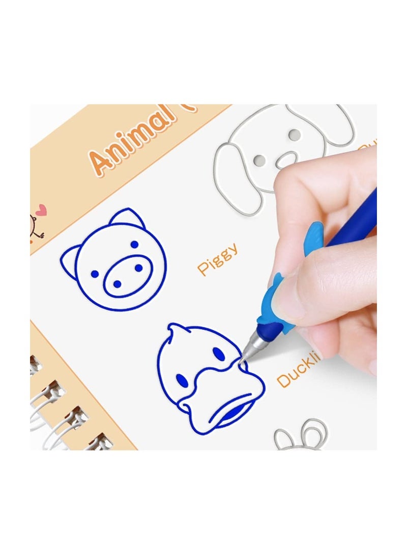 دفتر كتابة سحري للأطفال، دفتر تمرين الكتابة القابل لإعادة الاستخدام، كتاب ممارسة الكتابة لمرحلة ما قبل المدرسة، حبر يتلاشى تلقائيًا، تصميم قالب مساعد لتمارين الكتابة (5 كتب مع أقلام) - Image 4